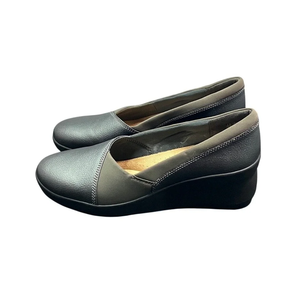 Clarks Collection Suttyn Walk Dark‎ Pewter Metallic Wedge Shoes Womens 8.5 M